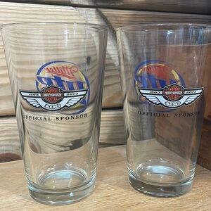 Harley Davidson Set of 2 100 Year Anniversary Miller Lite Pint 16 Oz. Beer Glass